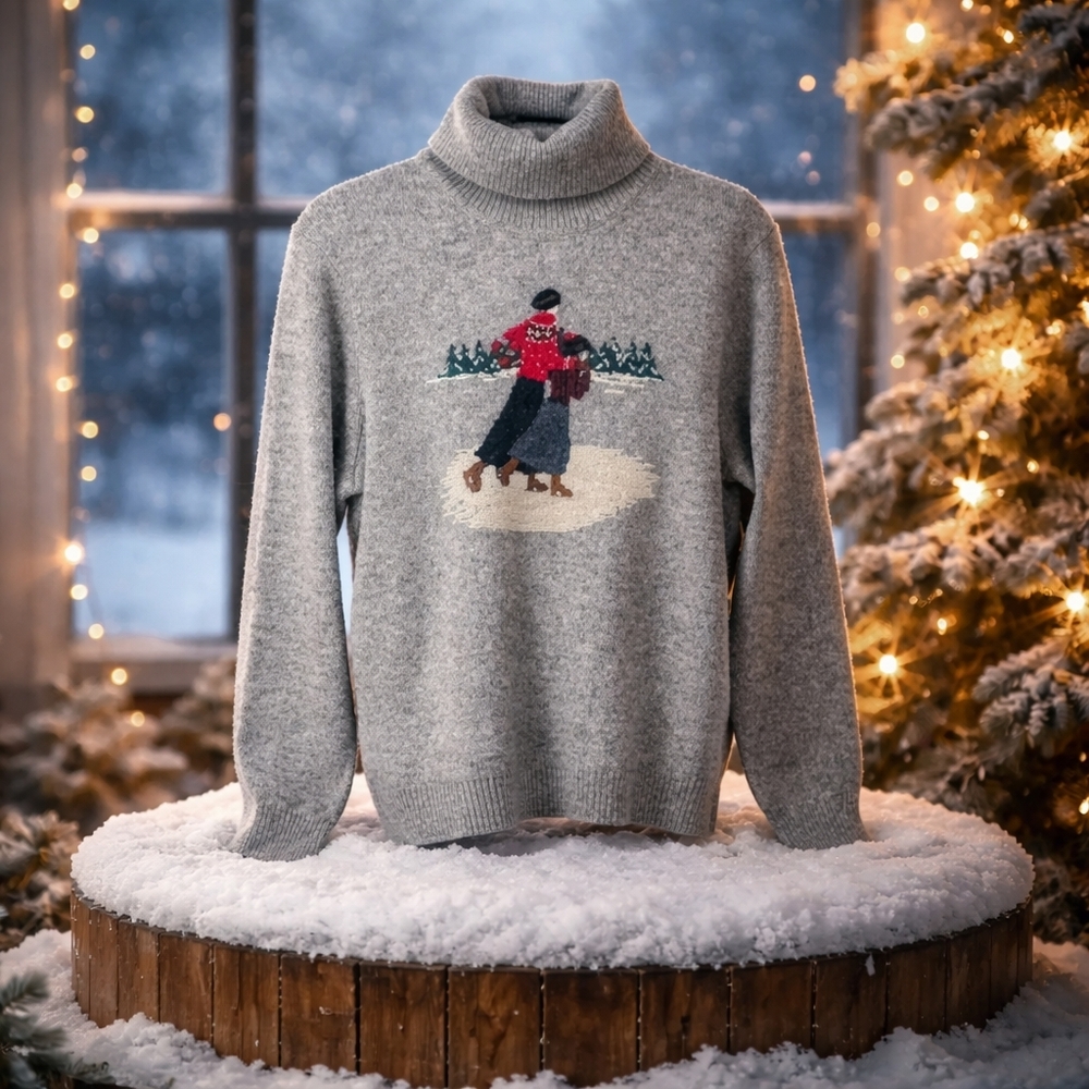 Vintage Ralph Lauren Gray Lambswool Turtleneck Ice Skaters Sweater MP - Picture 8 of 9